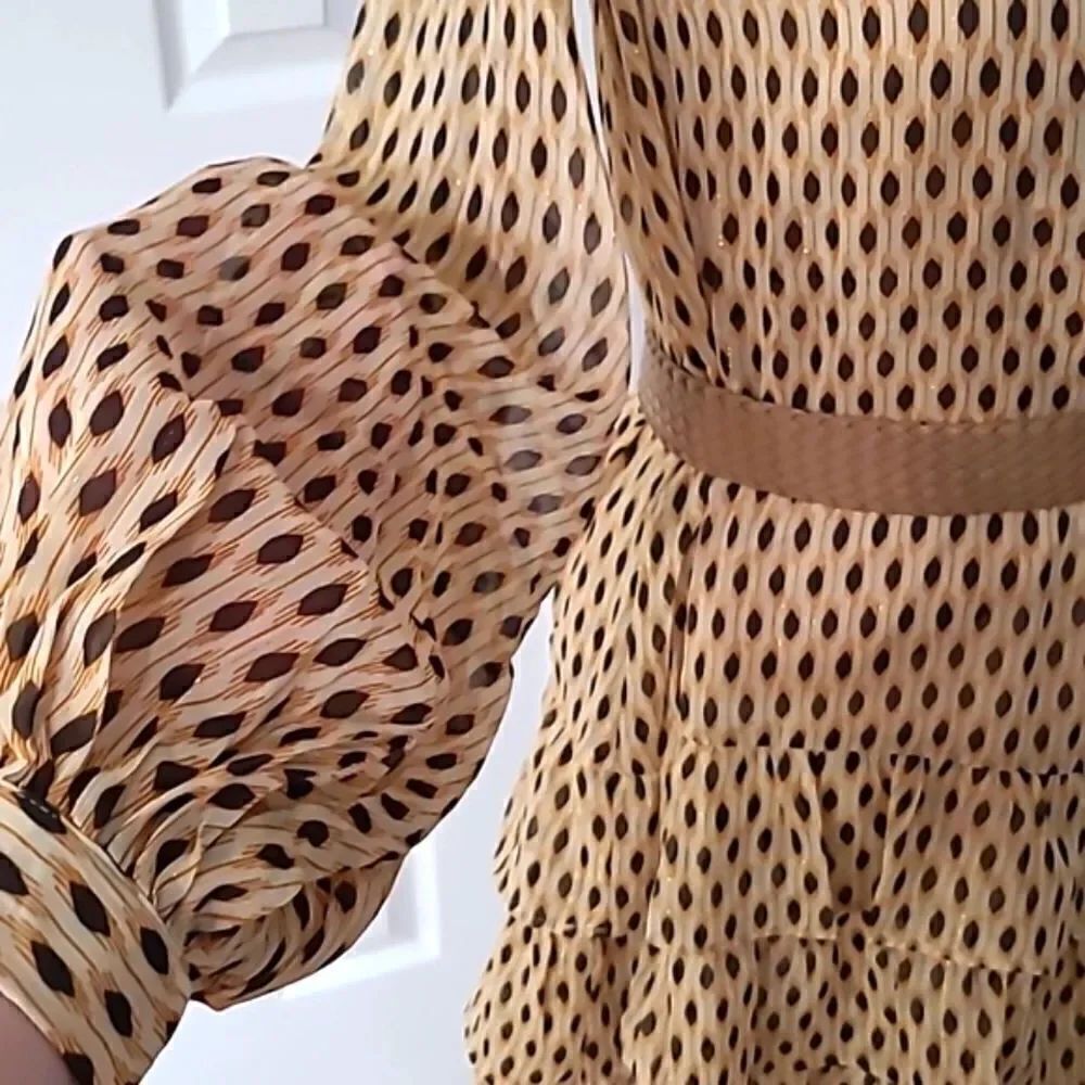 Chiffon Ruffled Dotted Mini NeutralâTanâGold - Picture 8 of 13